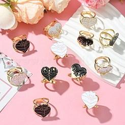 12Pcs 6 Styles Heart Golden Alloy Enamel Scarf Buckle Ring&nbsp;AJEW-CJ0001-34
