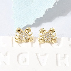 Crab Brass Micro Pave Clear Cubic Zirconia Stud Earrings&nbsp;EJEW-C186-21G-02