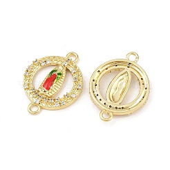 Brass Micro Pave Clear Cubic Zirconia Virgin Mary Connector Charms&nbsp;KK-L251-20G-02