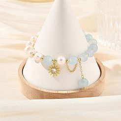 Dyed Natural Quartz Round and Potato Pearl Beaded Bracelets&nbsp;BJEW-JB14466