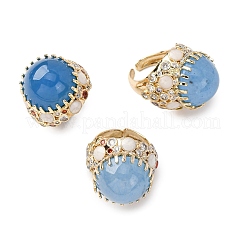 Half Round Natural Dyed Jade Cubic Zirconia Cuff Rings&nbsp;RJEW-M076-01G-04