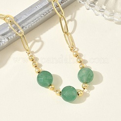 Natural Green Aventurine Faceted Flat Round Beaded Brass Paperclip Chain Bracelets&nbsp;GG-CBA37F5-02G-01