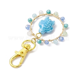 Tortoise Porcelain & Wire Wrapped Glass Bead Pendant Decorations&nbsp;HJEW-JM01914