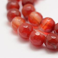 Faceted Natural Striped Agate/Banded Agate Beads Strands&nbsp;G-F447-8mm-H03