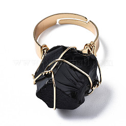 Adjustable Natural Obsidian Finger Rings&nbsp;RJEW-T019-02A-KC