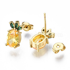 Brass Micro Pave Cubic Zirconia Stud Earrings&nbsp;EJEW-T014-14G-NF