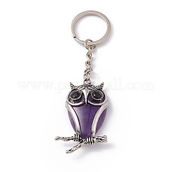 Owl Natural Amethyst Pendant Keychain&nbsp;KEYC-G056-01AS-01