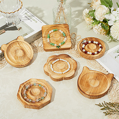 6Pcs 6 Styles Beech Wooden Jewelry Bracelet Finger Ring Diplay Holder Tray&nbsp;ODIS-BBC0001-03A