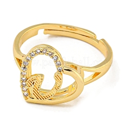 Heart with Letter Rack Plating Brass Micro Pave Cubic Zirconia Adjustable Rings for Women&nbsp;RJEW-I105-06G-U