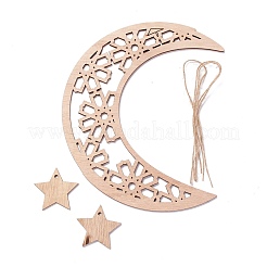 Moon & Flower Unfinished Wood Pendant Ornament&nbsp;WOOD-M003-02