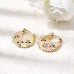 Star Brass Micro Pave Clear Cubic Zirconia Hoop Earrings&nbsp;EJEW-Z157-01G