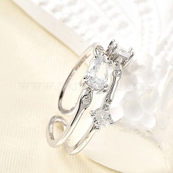 Teardrop 925 Sterling Silver Cubic Zirconia Adjustable Cuff Rings for Women&nbsp;RJEW-S631-02P