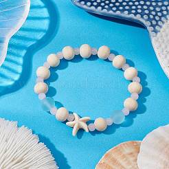 Synthetic Turquoise & Wood & Glass Beaded Stretch Bracelets for Boys Girls&nbsp;BJEW-JB11129-02