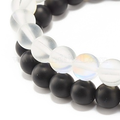 Synthetic Moonstone & Black Stone Round Beads Stretch Bracelets Set&nbsp;BJEW-JB07487
