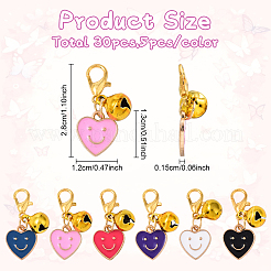 30Pcs 6 Style Alloy Enamel Heart with Smiling Face Pendant Decorations&nbsp;HJEW-YW00177