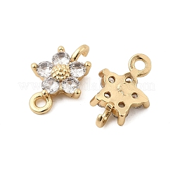 Brass Pave Cubic Zirconia Flower Links Connector Charms&nbsp;KK-H089-34G-02