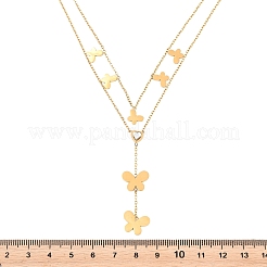 304 Stainless Steel Crystal Rhinestone Butterfly Pendant Double Layer Necklaces for Women&nbsp;NJEW-B083-01G