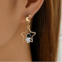 Moon & Star with Spaceman Alloy Resin Dangle Stud Earrings&nbsp;FS-WG8DF57-01