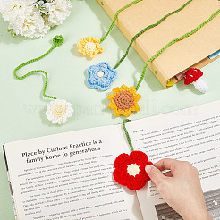 6Pcs 6 Styles Flower & Mushroom & Leaf Handmade Woven Woolen Yarn Bookmarks&nbsp;HJEW-HY0001-19
