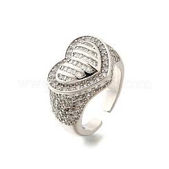 Brass Micro Pave Clear Cubic Zirconia Cuff Rings for Women&nbsp;RJEW-G347-01P
