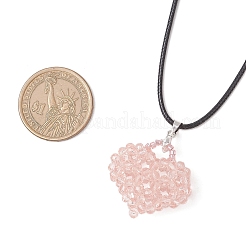 3Pcs 3 Colors Electroplated Glass Beaded Heart Pendant Black Waxed Cotton Cord Necklaces for Women&nbsp;NJEW-MZ00120