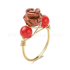 Rose Natural Green Aventurine & Quartz Crystal & Rose Quartz & Dyed Malaysia Jade Finger Rings&nbsp;RJEW-JR00828