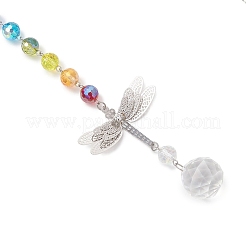 Chakra Glass Beads & Brass Dragonfly Hanging Suncatchers&nbsp;HJEW-JM04684