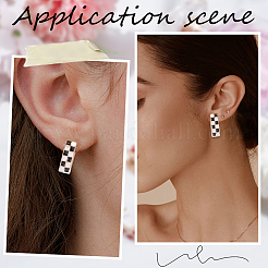 4 Pairs Rectangle with Tartan Pattern Alloy Enamel Hoop Earrings&nbsp;EJEW-SC0002-26D