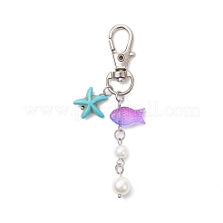 7Pcs Starfish Synthetic Turquoise & Glass Fish Beads Pendant Decorations&nbsp;HJEW-JM04134