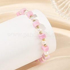 Handmade Nepalese Lampwork Cube and Natural Pearl Beaded Bracelets&nbsp;BJEW-JB14481