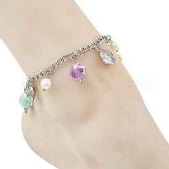 Porcelain Beads & Natural Cultured Freshwater Pearl Anklets&nbsp;SA-AJEW-AN00843-01