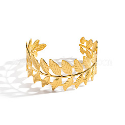 304 Stainless Steel Leaf Wide Open Cuff Bangles for Women&nbsp;HP3223