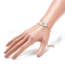Japanese Seed Braided Rhombus with Evil Eye Link Slider Bracelet&nbsp;BJEW-MZ00001-02