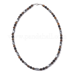 Round Natural Tiger Eye & Obsidian & Twist Synthetic Non-Magnetic Hematite Beaded Necklaces&nbsp;NJEW-JN05728-01