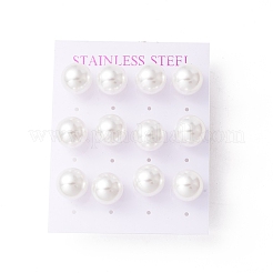 6 Pair Shell Pearl Round Ball Stud Earrings&nbsp;EJEW-A067-18B-G
