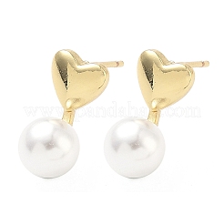 Heart Brass Plastic Pearl Dangle Stud Earrings&nbsp;EJEW-G452-11G