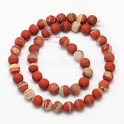 Frosted Round Natural White Lace Red Jasper Beads Strands&nbsp;G-N0166-57-8mm