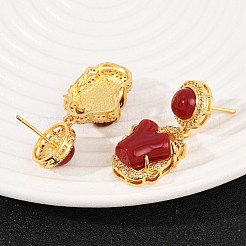 Brass Micro Pave Clear Cubic Zirconia Flat Round with Nuggets Dangle Stud Earrings&nbsp;EJEW-Z131-02G
