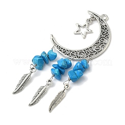 10Pcs 5 Colors Tibetan Style Alloy with Mixed Stone Chip Big Pendants&nbsp;PALLOY-CJ00159