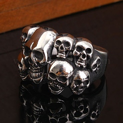 Steam Punk Style Stainless Steel Multi-Skull Finger Rings&nbsp;SKUL-PW0005-08D