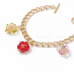 Lampwork Flower Charm Bracelet with Aluminium Curb Chains for Women&nbsp;BJEW-TA00176-01