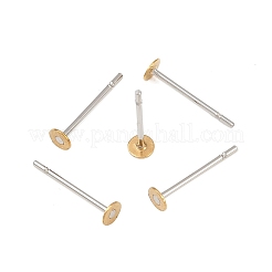 304 Stainless Steel Stud Earring Settings with Flat Round Brass Head&nbsp;STAS-R073-01