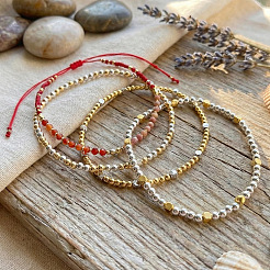 4Pcs 4 Styles Brass Round Beads Stretch Bracelets & Rondelle Natural Mixed Gemstone & Glass Seed Beads Braided Bead Adjustable Bracelets for Women&nbsp;WH3710