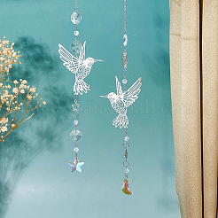 4Pcs Glass & Stainless Steel Hummingbird Hanging Suncatchers&nbsp;HJEW-FH00199