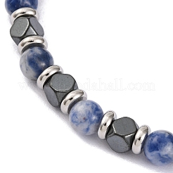 Natural Sodalite & Synthetic Hematite Round Beaded Bracelet&nbsp;BJEW-P339-02P-05