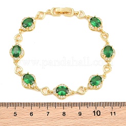Brass Pave Cubic Zirconia Heart Flower Link Chain Bracelets for Women&nbsp;KK-CBA68DA-13G-04
