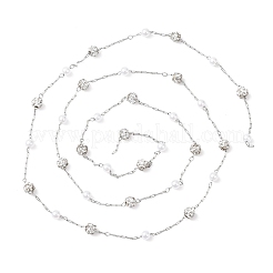 304 Stainless Steel & ABS Plastic Pearl & Polymer Clay Crystal Rhinestone Round Bead Cable Chains&nbsp;CHS-G048-13P