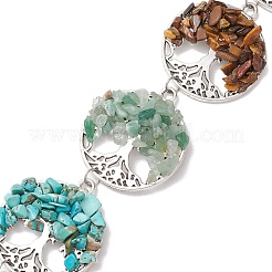 7 Chakra Natural Red Aventurine & Green Aventurine & Amethyst & Tiger Eye & Lapis Lazuli & Red Jasper & Synthetic Turquoise Chips Tree of Life Pendant Decorations&nbsp;HJEW-JM02299