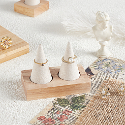 2 Cone Wooden Ring Organizer Holder&nbsp;RDIS-WH0031-02A-02