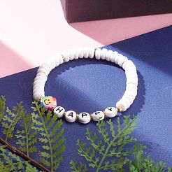 Polymer Clay Flower Beaded Stretch Bracelets for Valentine's Day&nbsp;BJEW-JB05944